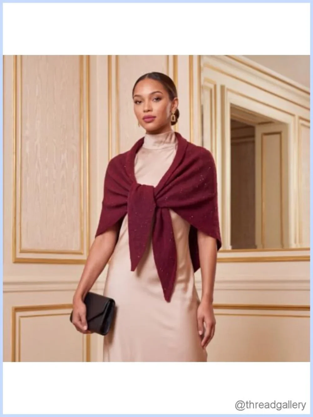 Women Sequin Shawl Wrap Triangle Poncho Wool Blend Capelet Evening Party
